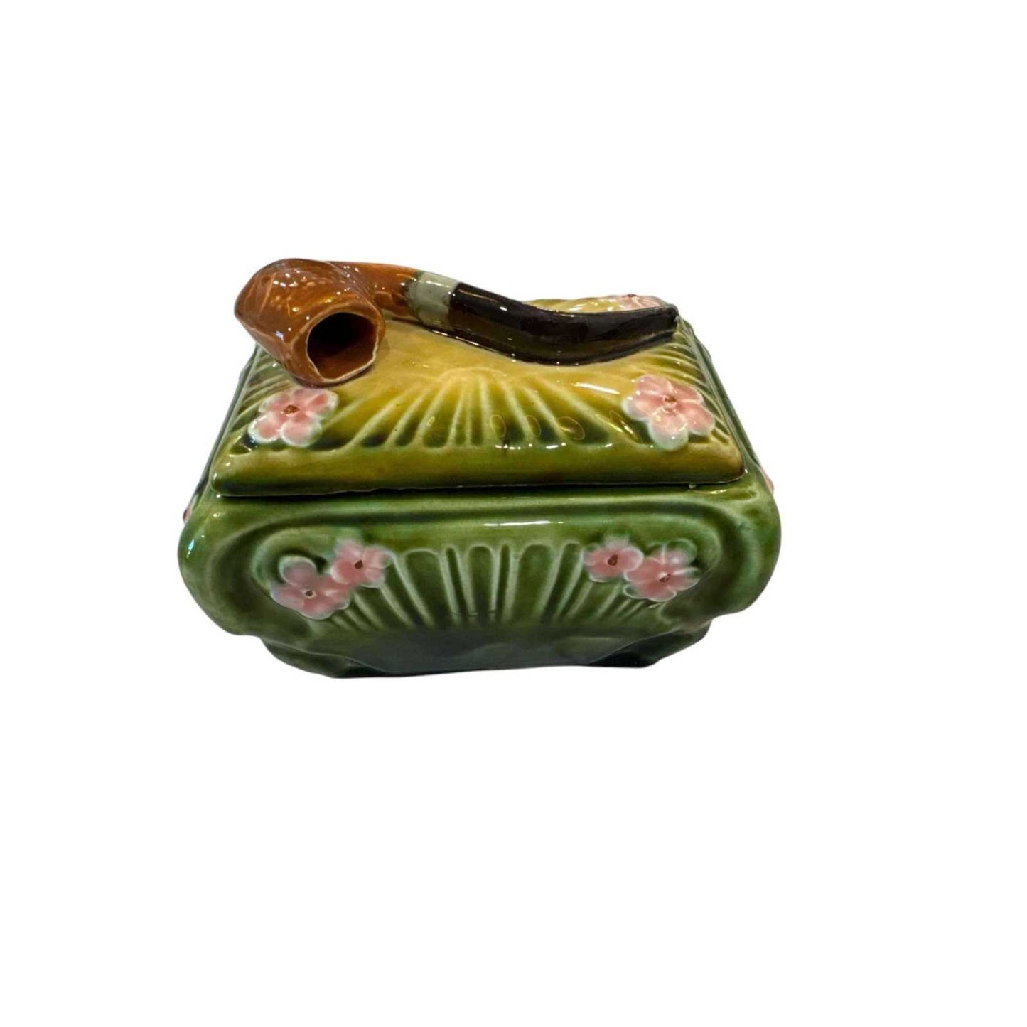 Antique Majolica floral hand-painted ceramic humidor with lily pods and flowers, late 19th century design