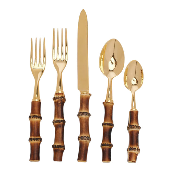 Bamboo & Gold Flatware Set/5 - Curated Home Decor