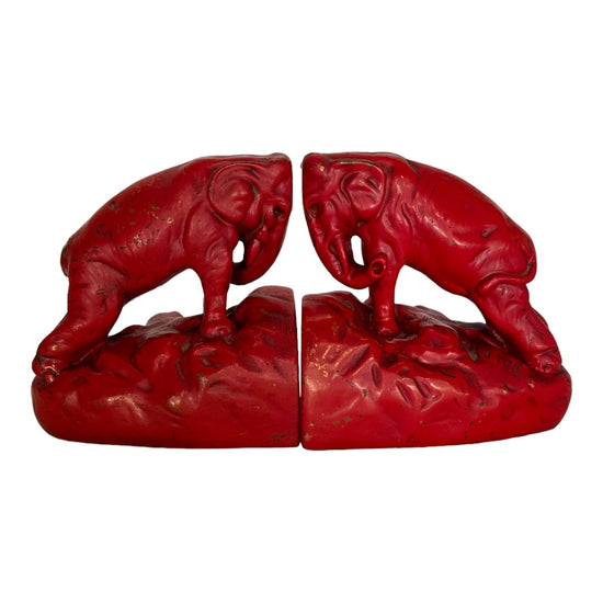 Bronze 1920s Charging Red Elephants Bookends - Curated Home Decor