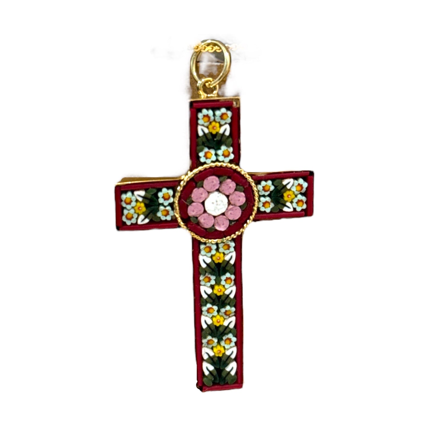 Vintage Italian Micro Mosaic Cross Pendant - Curated Home Decor