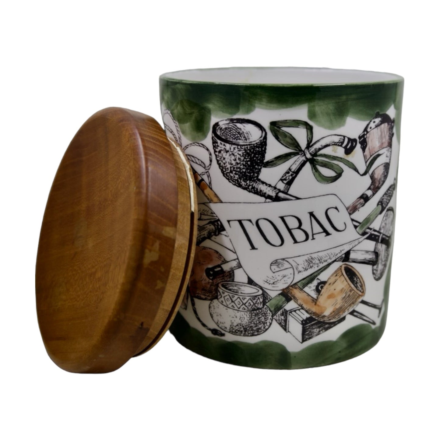 Vintage Majolica “Tobac” Container - Curated Home Decor