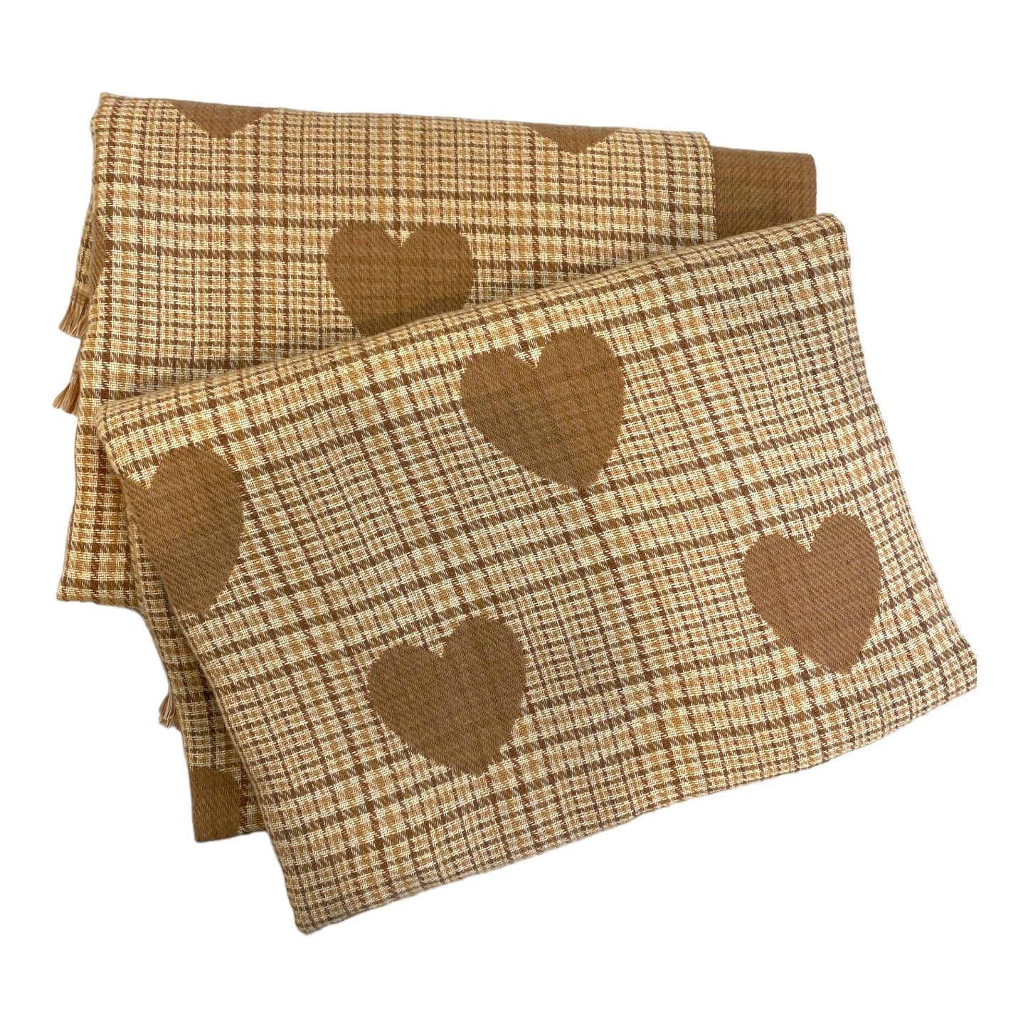 Tan Tartan Heart Shaped Plaid/Check Scarf - Curated Home Decor