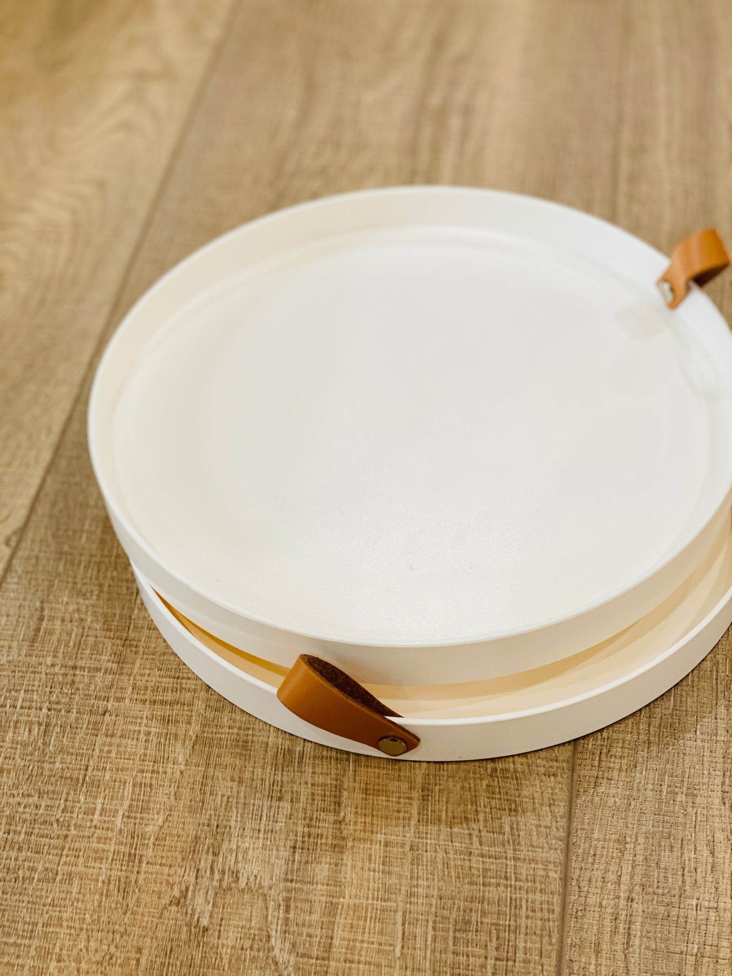 White Tray with Leather Handle - Curated Home Decor