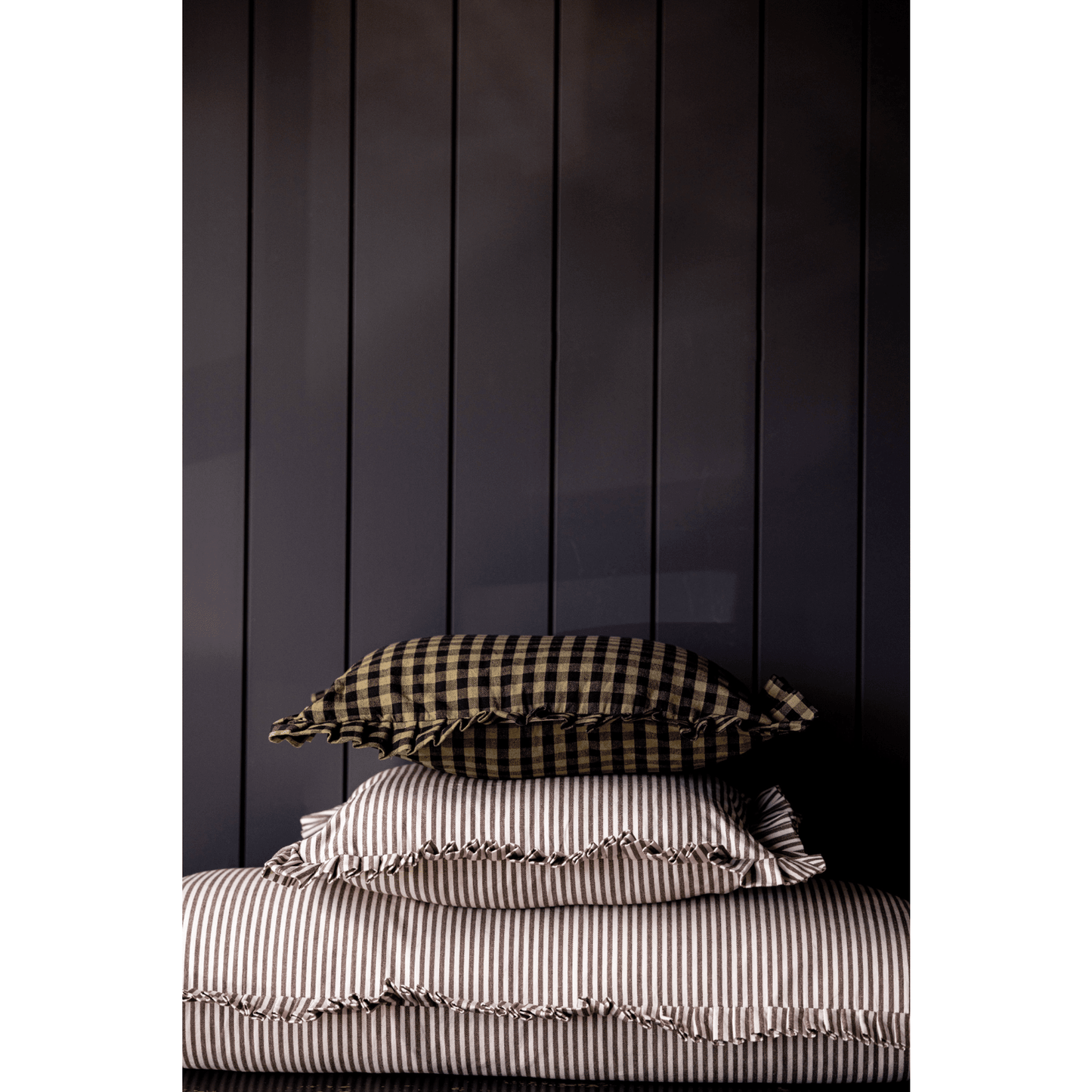 
                  
                    Ruffle Lumbar Pillow Cover Brown White Stripes: Pillow Cover & Insert - Curated Home Decor
                  
                