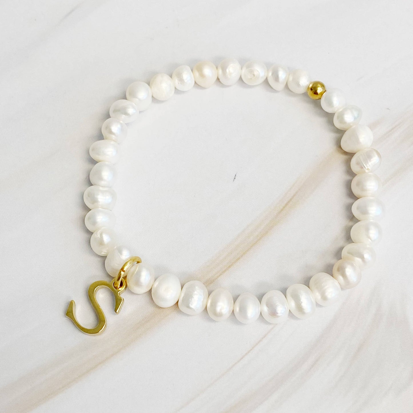 Freshwater Pearl Initial Charm Bracelet - Curated Home Decor