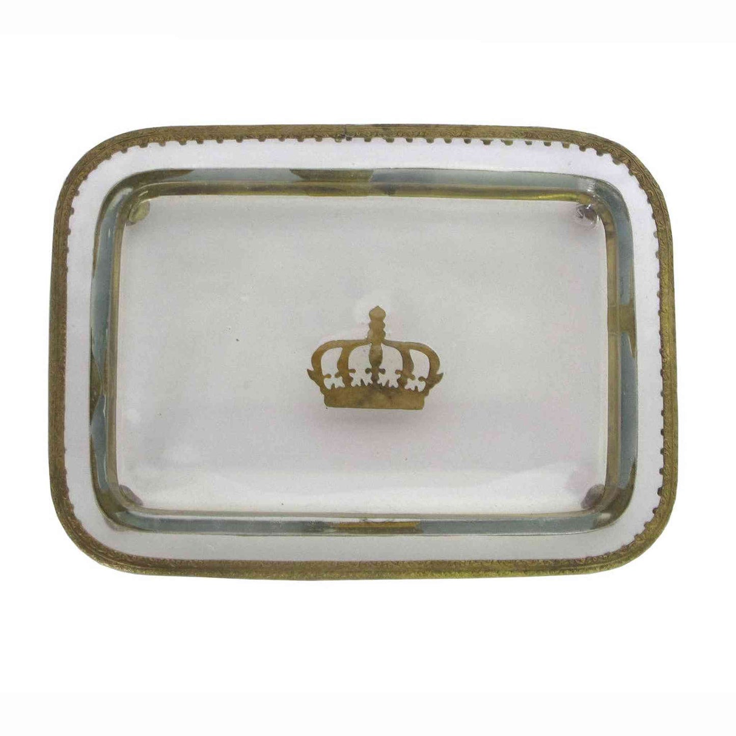 Victorian style glass tray with brass embellishments and crown design