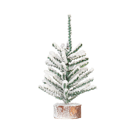 9" Flocked Mini Pine With Wood Base - Curated Home Decor