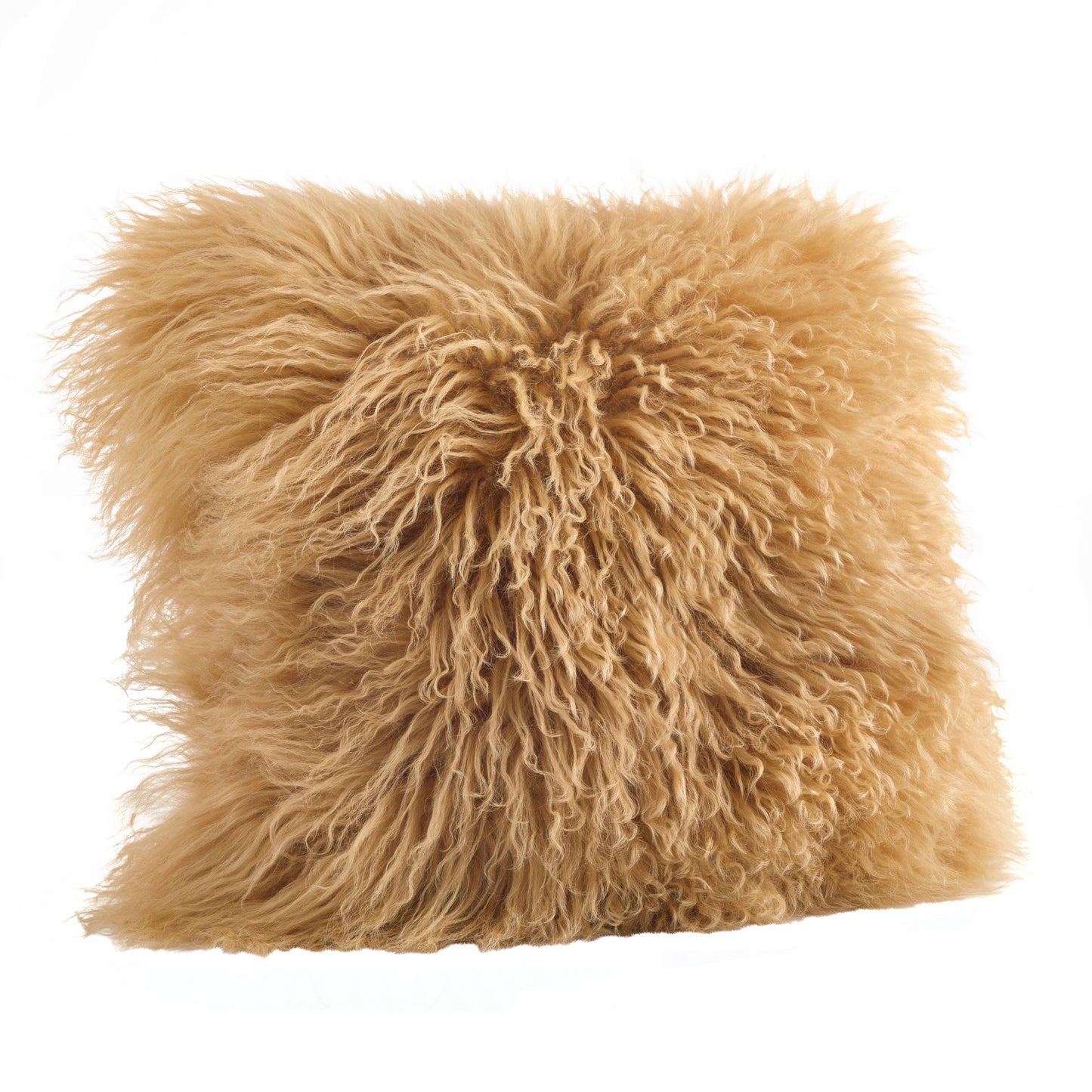 20" Mongolian Lamb Fur Pillow - Poly Filled: Gold - Curated Home Decor
