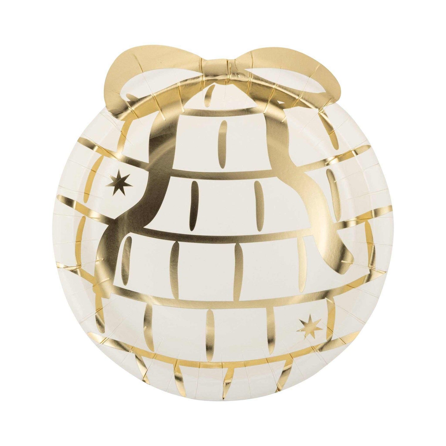 Gold foil disco ball shaped paper plate with bow decoration, 9x9.5 inches, party tableware Disco Ball with Bow Shaped Plate