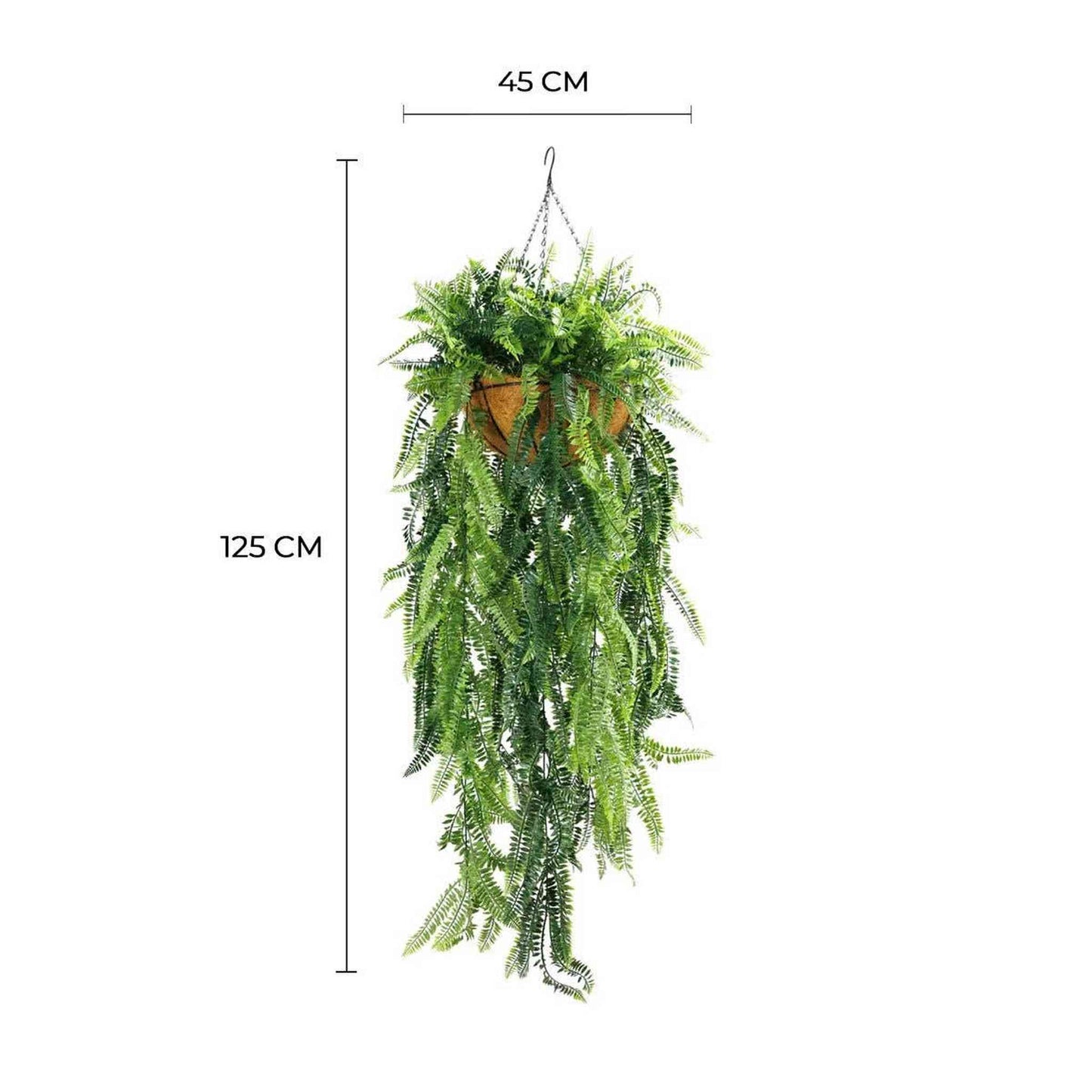 Artificial Hanging Fern Basket with lush UV-resistant foliage, realistic design, and maintenance-free greenery for indoor and outdoor decor