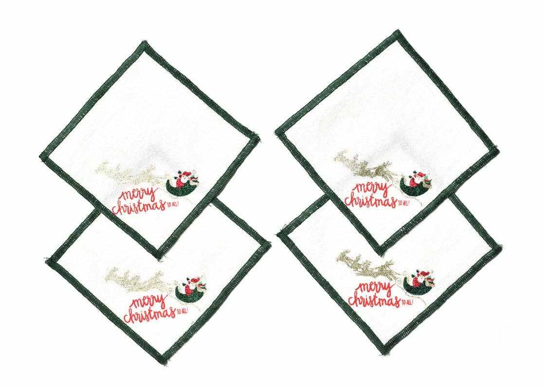 Flying Santa Cocktail Napkins, Set of 4 - Curated Home Decor