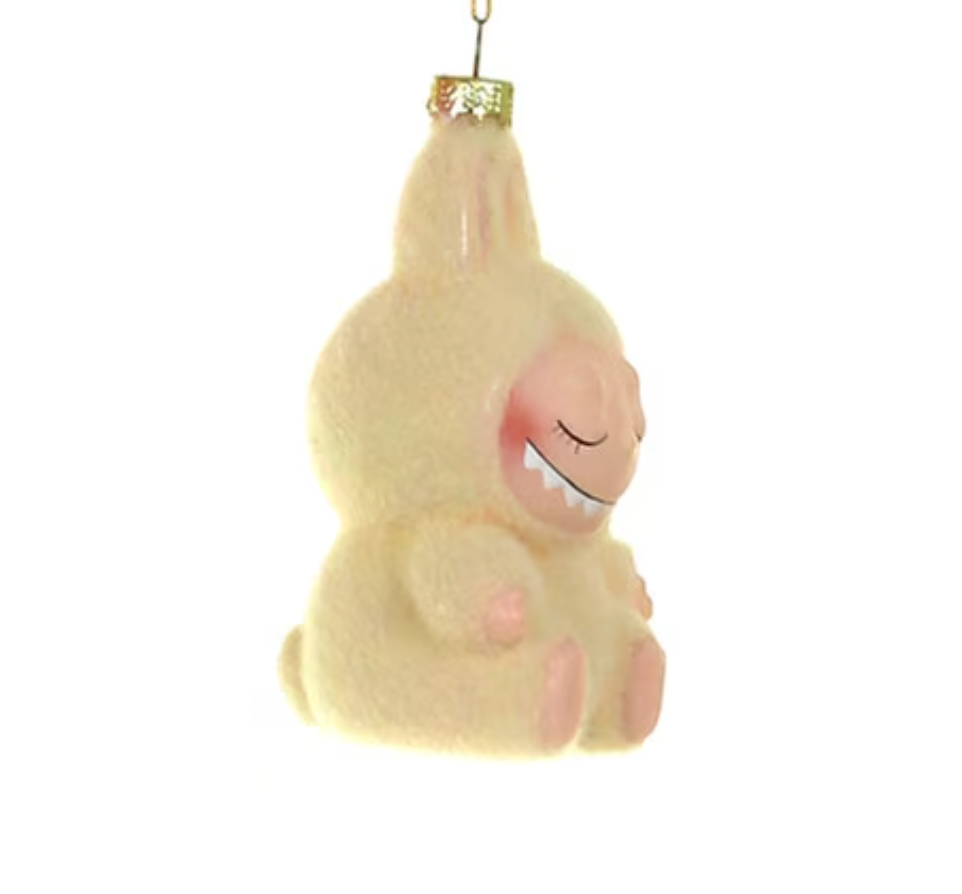 Santa's Sweet Shoppe 4-inch yellow glass sleeping monster ornament hanging decoration