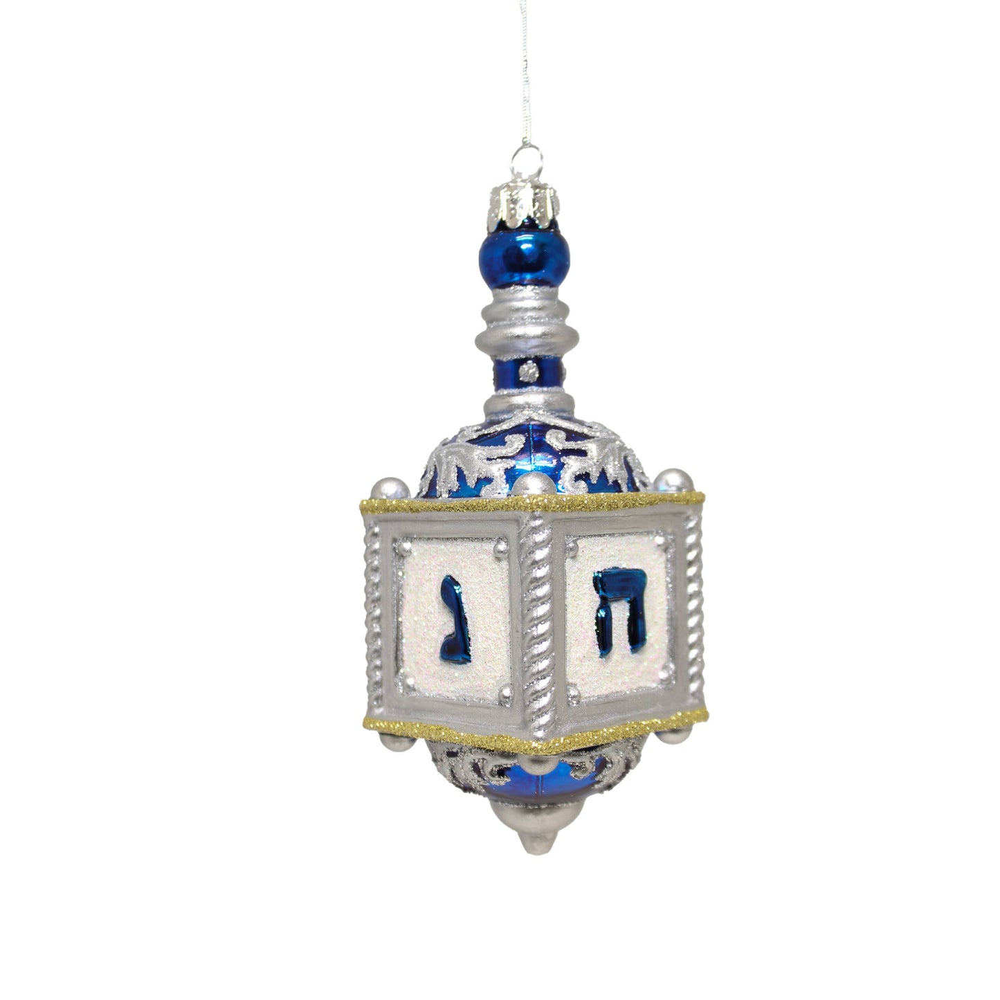 Silver Glass Dreidel Ornament 5" - Curated Home Decor