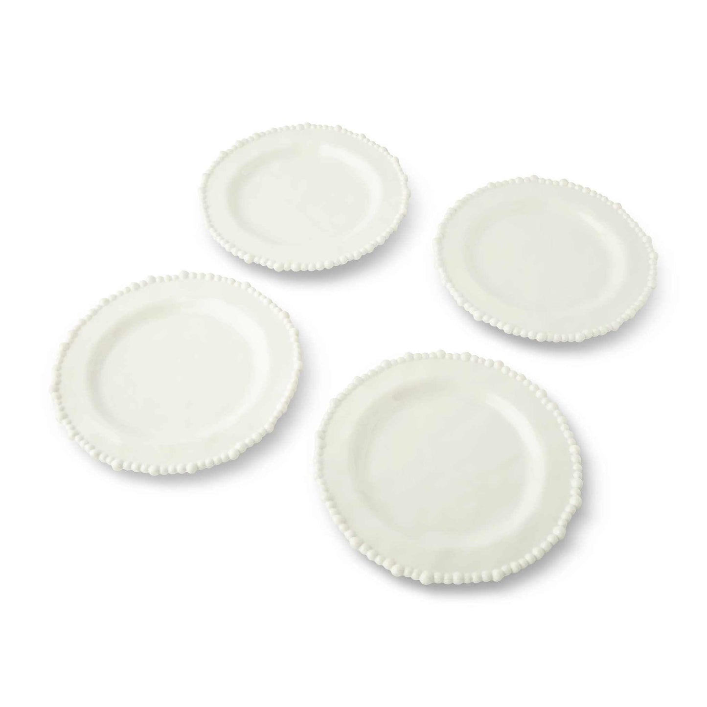 Set of 4 white 8.5'' melamine salad plates with beaded edge, lightweight and durable