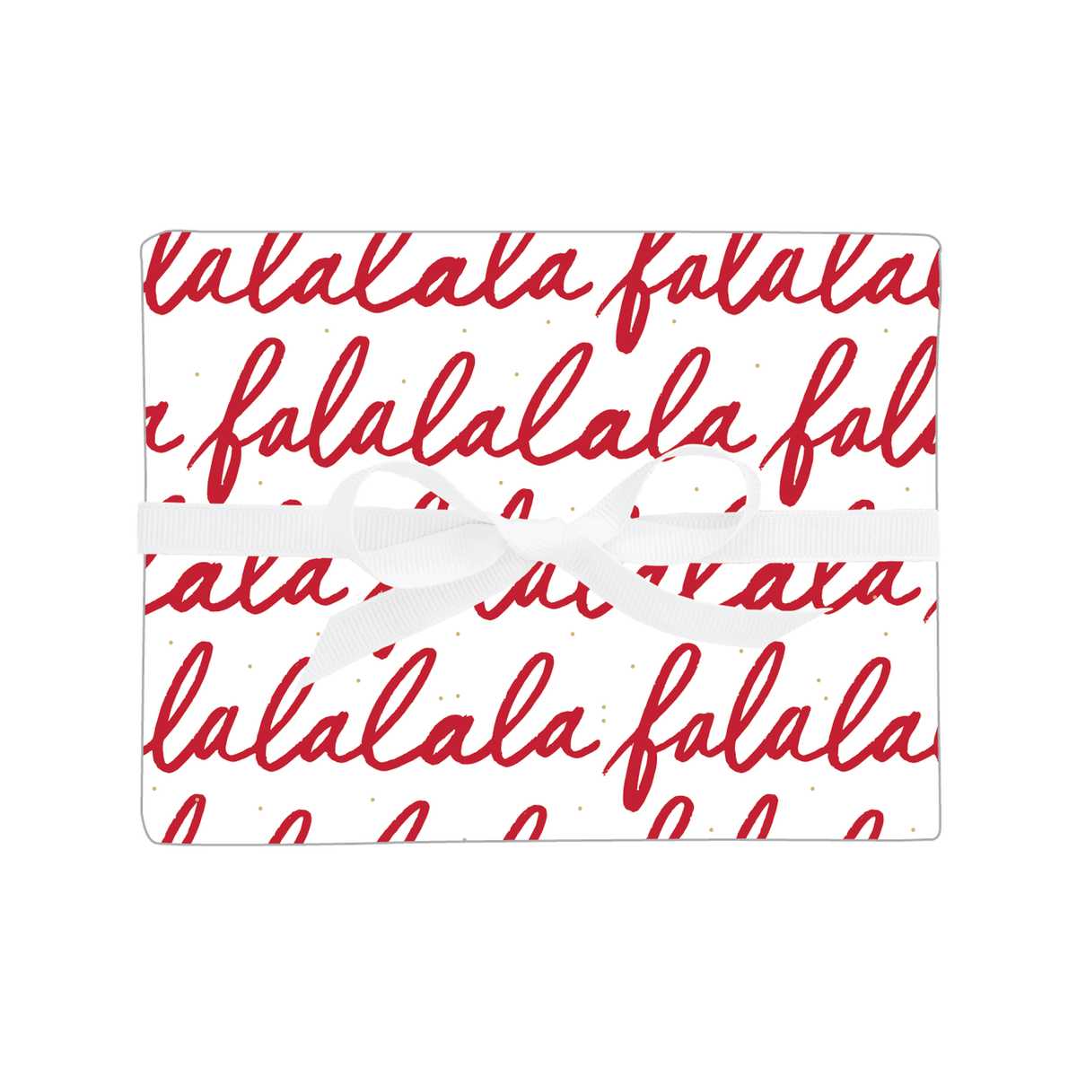 Sugar Paper red falalalala gift wrap roll with white ribbon bow and matte finish