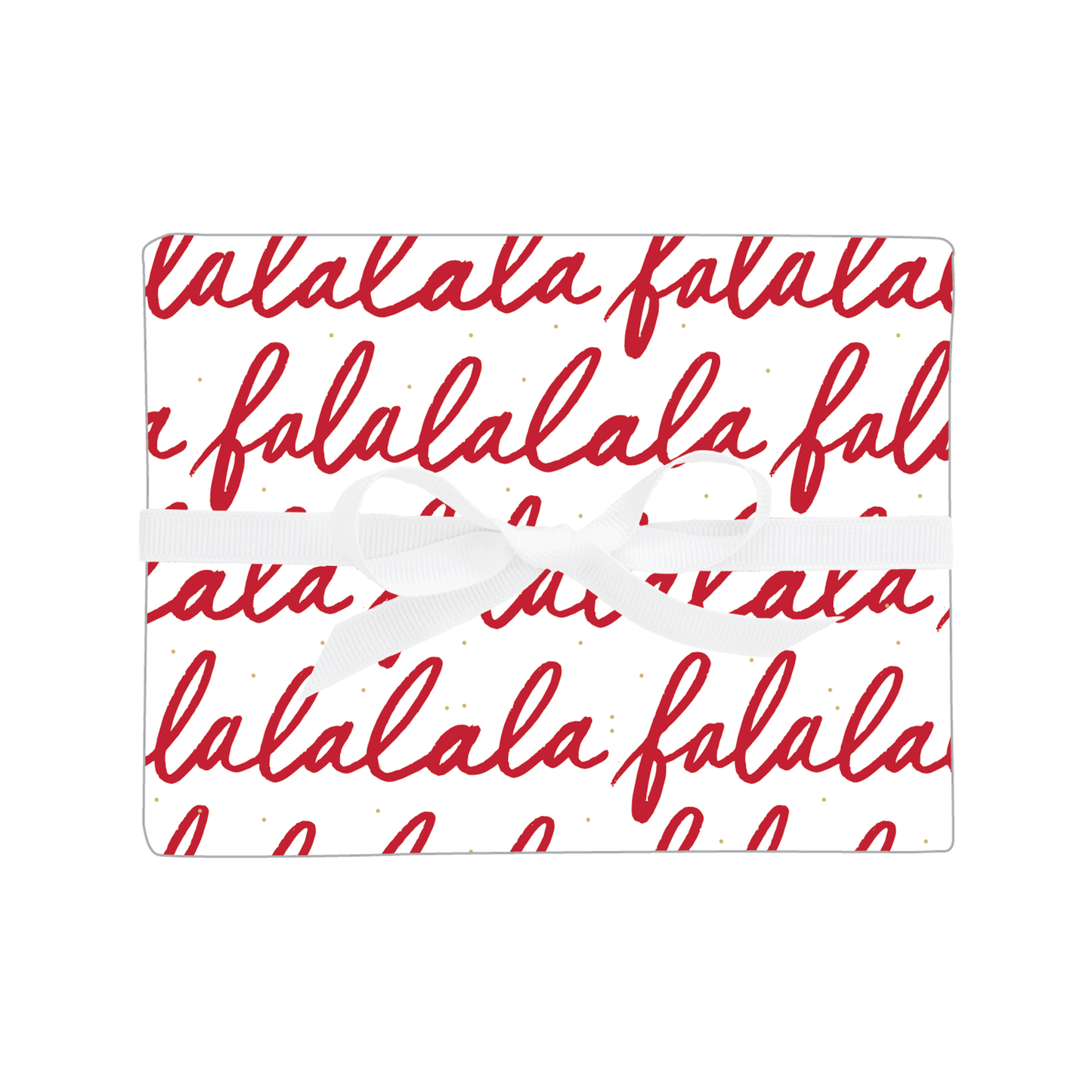 Sugar Paper red falalalala gift wrap roll with white ribbon bow and gridlines on back