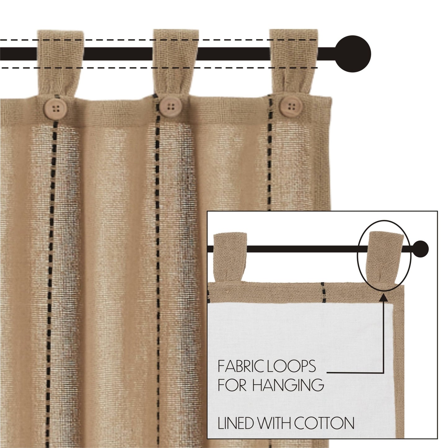 
                  
                    Stitched Burlap Natural Café Tier Curtains – Set of 2, 36"W x 24"L - Curated Home Decor
                  
                