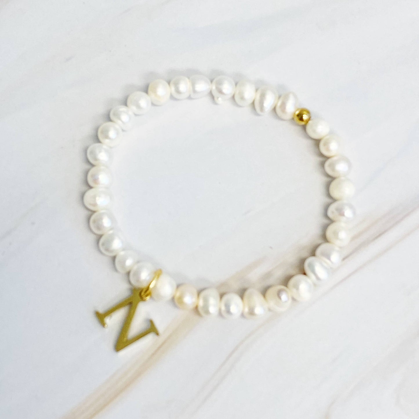 Freshwater Pearl Initial Charm Bracelet - Curated Home Decor