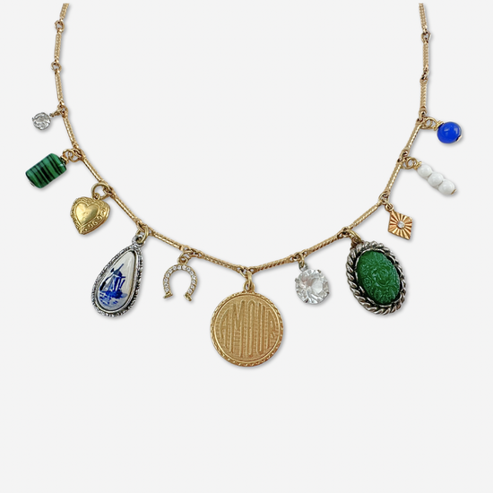 Repurposed Vintage Green Religious Charm Necklace