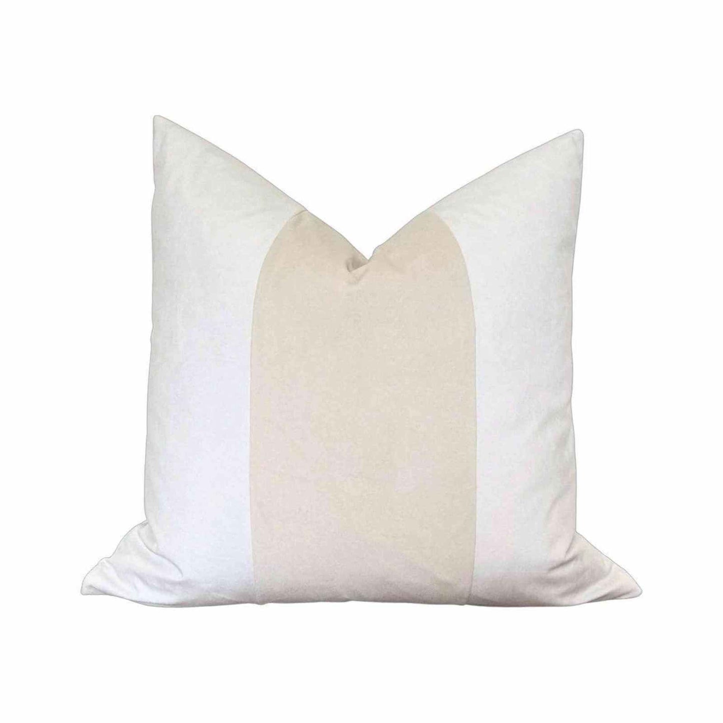 Mezzo Velvet Pillow Cover tan 12x20 with white sides and beige center, velvet fabric, zipper enclosure, home decor pillowcase