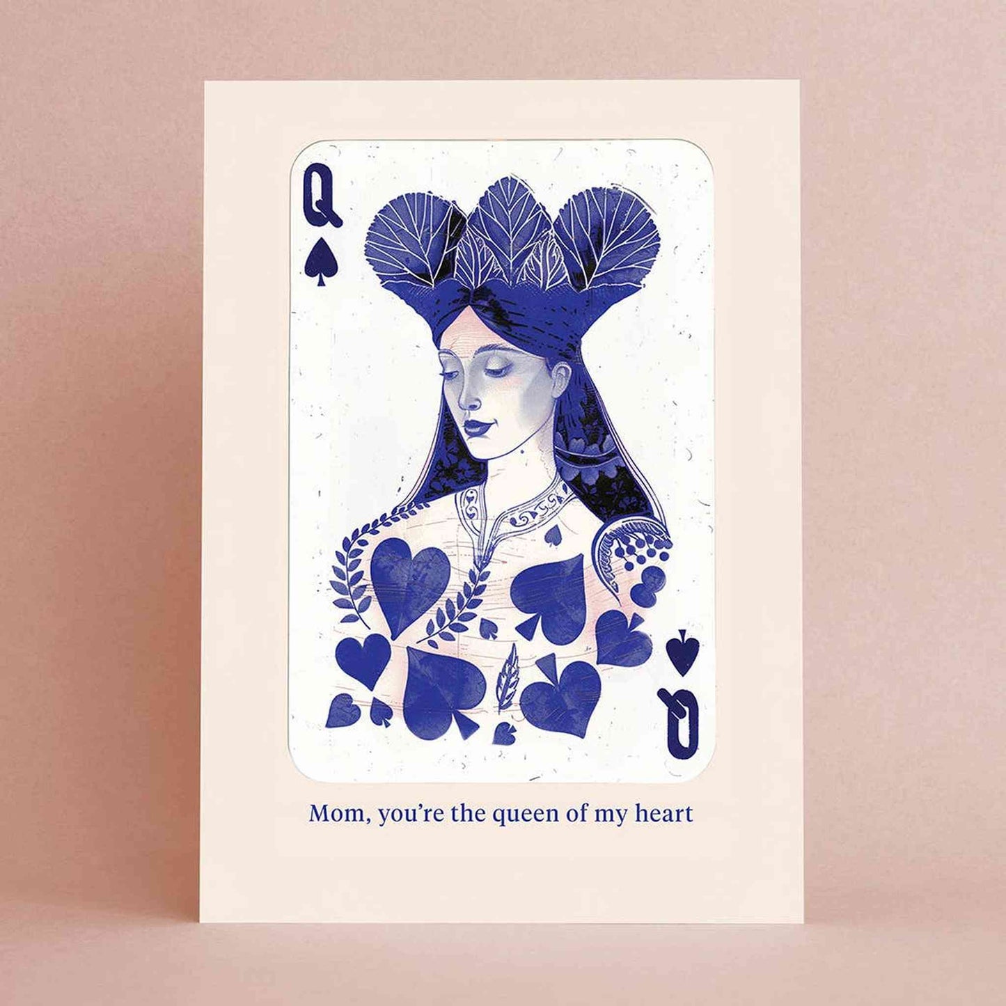 Mother's Day card featuring Queen of Hearts design with affectionate message for mom