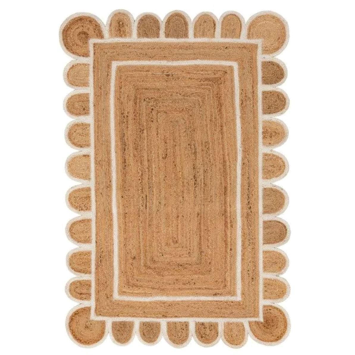 Handmade White Scalloped Jute Rug – Custom Sizes Available - Curated Home Decor