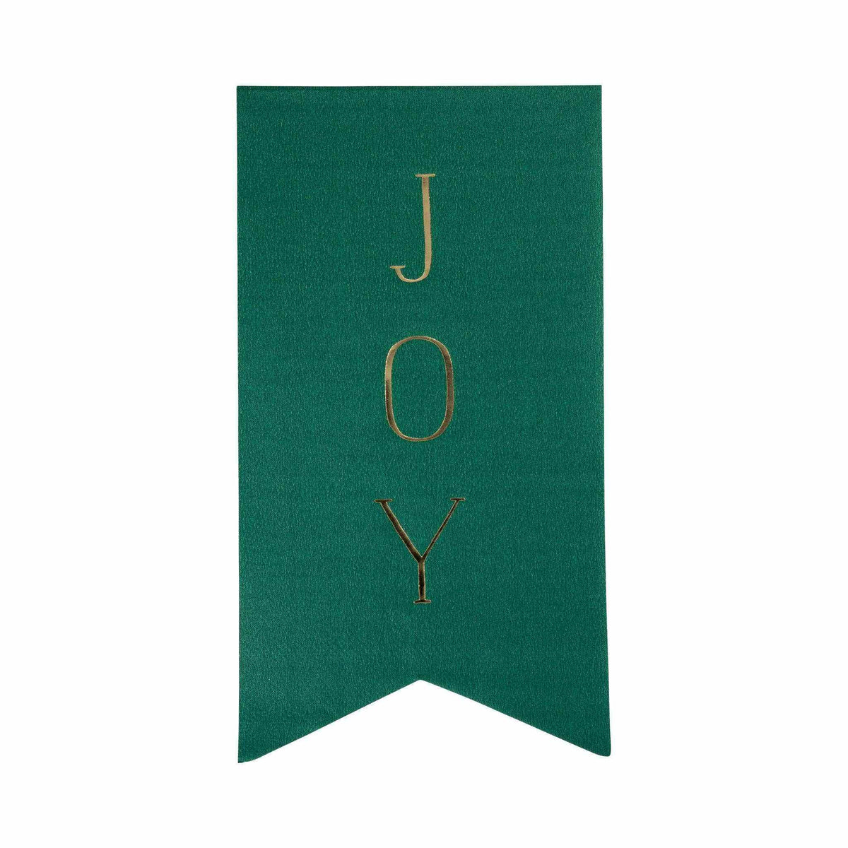 
                  
                    Green Merry + Joy Dinner Napkin with gold-foil lettering and pointed edge design
                  
                