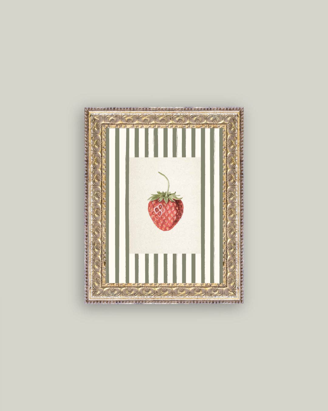 Strawberries on Stripes Framed Antique Art: 12x16 - Curated Home Decor
