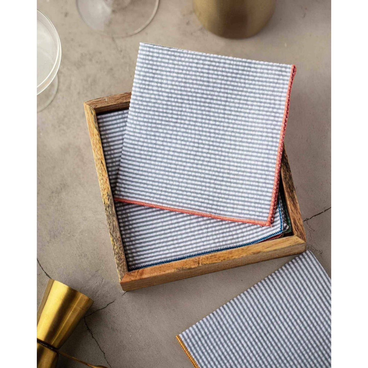 
                  
                    Grey Seersucker Cloth Napkins with Colorful Edges, set of 8 - Curated Home Decor
                  
                