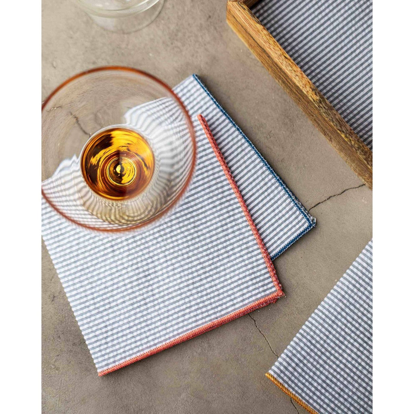 
                  
                    Grey Seersucker Cloth Napkins with Colorful Edges, set of 8 - Curated Home Decor
                  
                