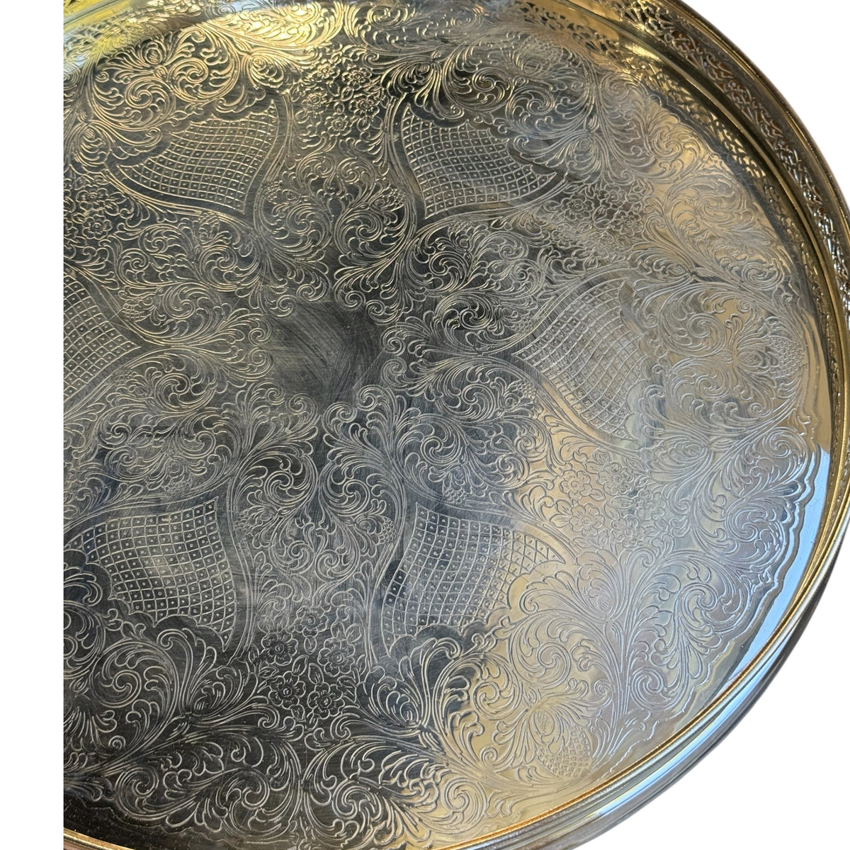 
                  
                    Vintage Round Engraved Silverplate Gallery Tray - Curated Home Decor
                  
                