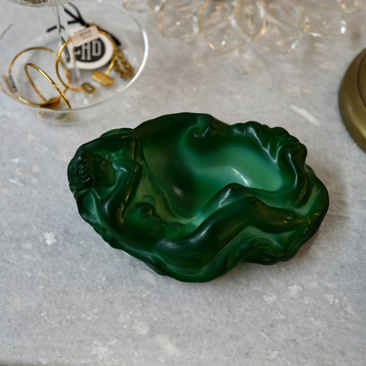 
                  
                    Vintage Art Nouveau–Style Malachite Green Glass Bowl - Curated Home Decor
                  
                