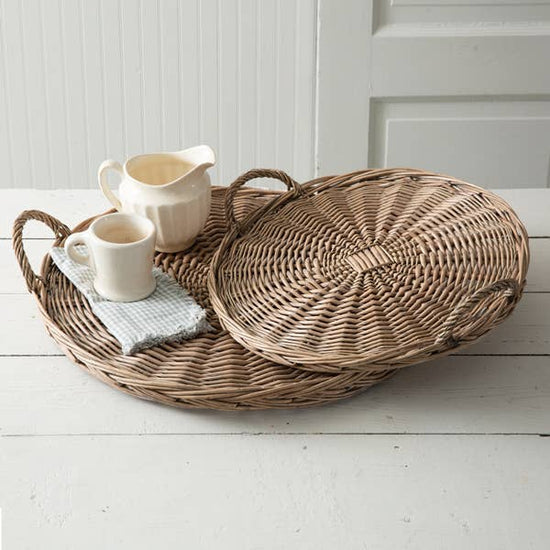 Set of Two Large Round Wicker Trays - Curated Home Decor