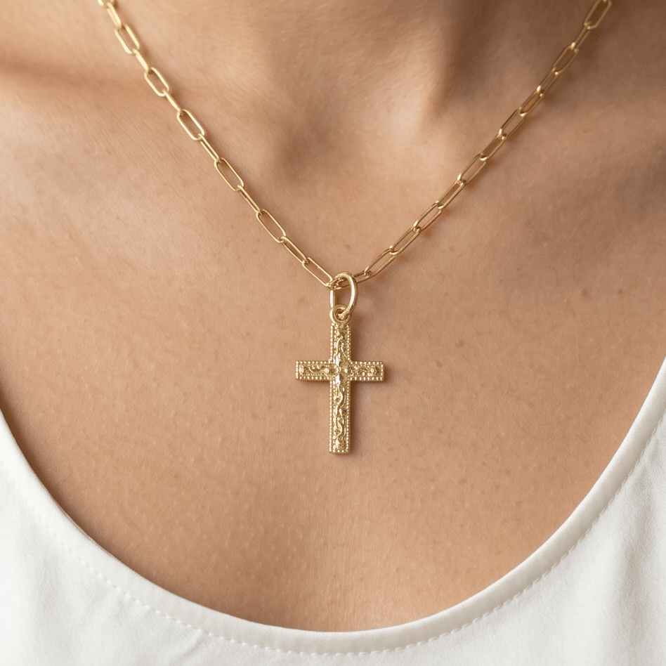 18k Gold Filled Victorian Cross Charm - Curated Home Decor