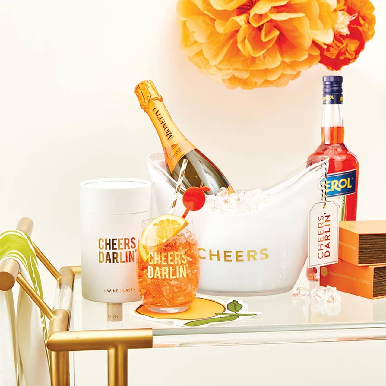 Die-Cut Cocktail Napkin - Orange with Gold Foil Design - Curated Home Decor