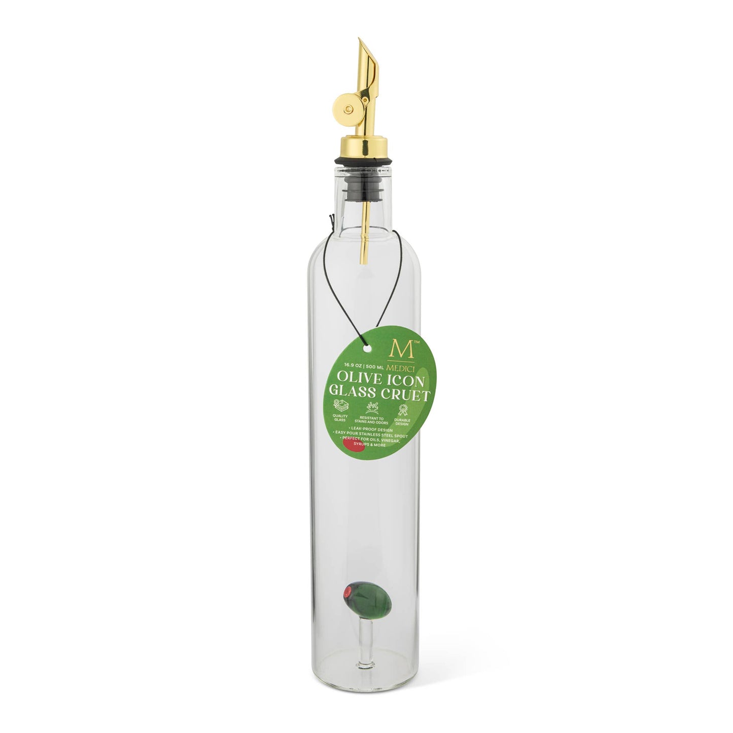 Olive Branch Oil Bottle with Gold Flip Lid — 16.9oz - Curated Home Decor