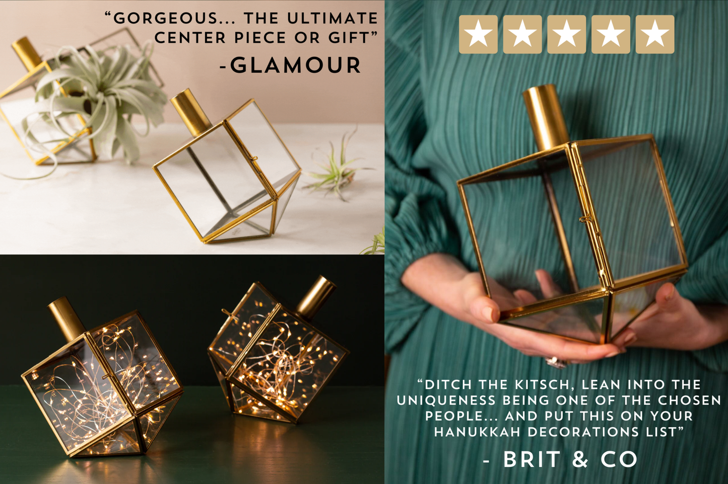 Dazzling Dreidel Duo geometric terrarium for Hanukkah centerpiece and candle display