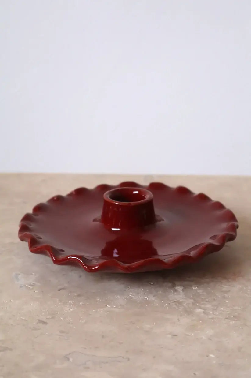 Bordeaux Nénuphar Handmade Ceramic Candle Holder with Scalloped Plate - Curated Home Decor