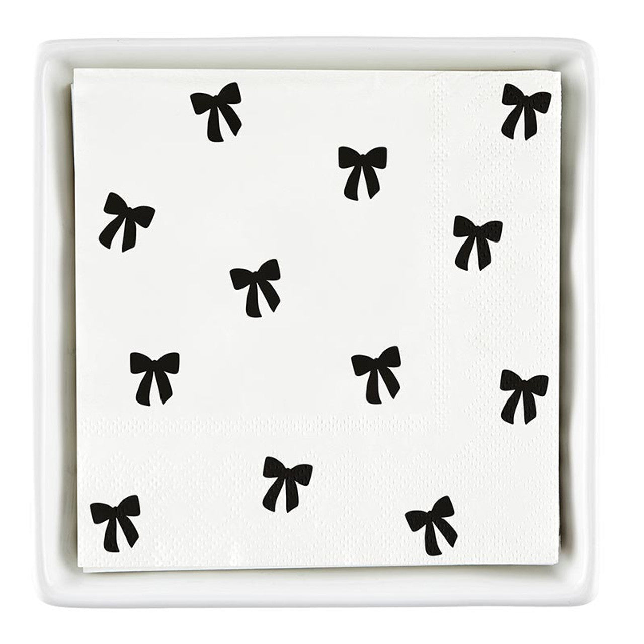 Ceramic Napkin Tray + Napkins - Black Bows - Curated Home Decor