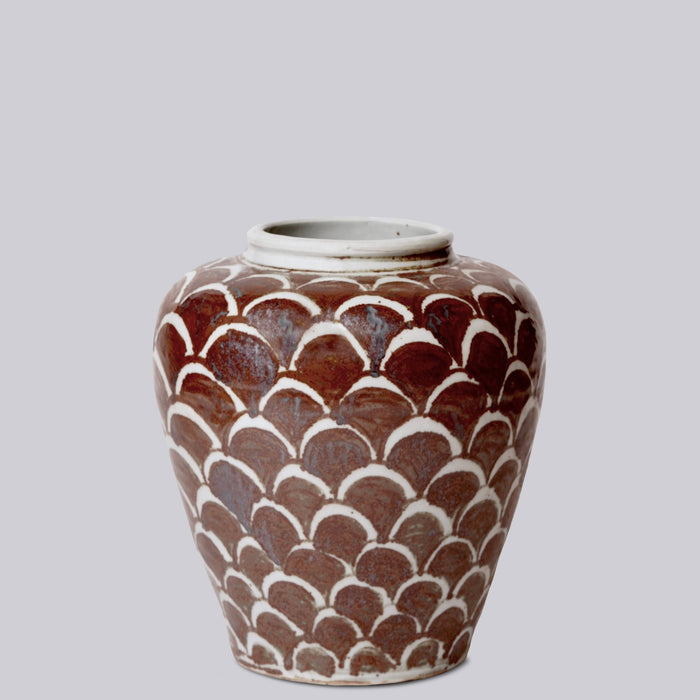 Rustic Copper Glazed Dragon Scale Porcelain Pot