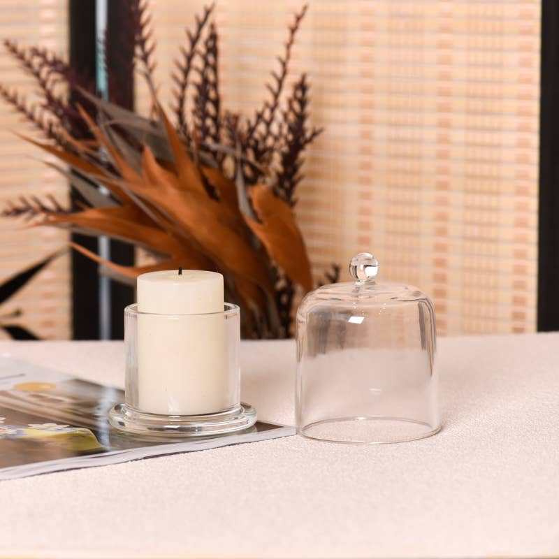 Glass Candle Holder With Glass Cover - Curated Home Decor