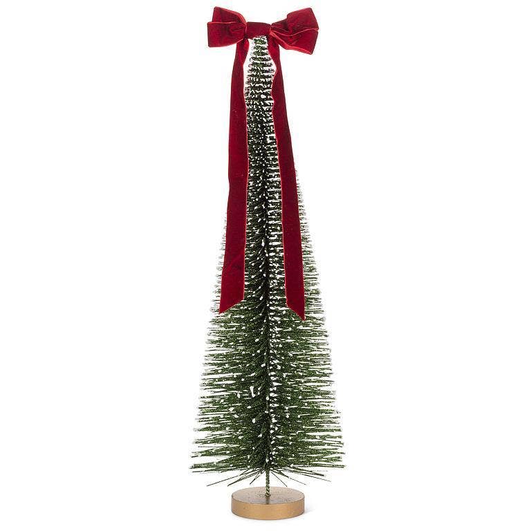Large glitter bottle-brush tree with velvet bow