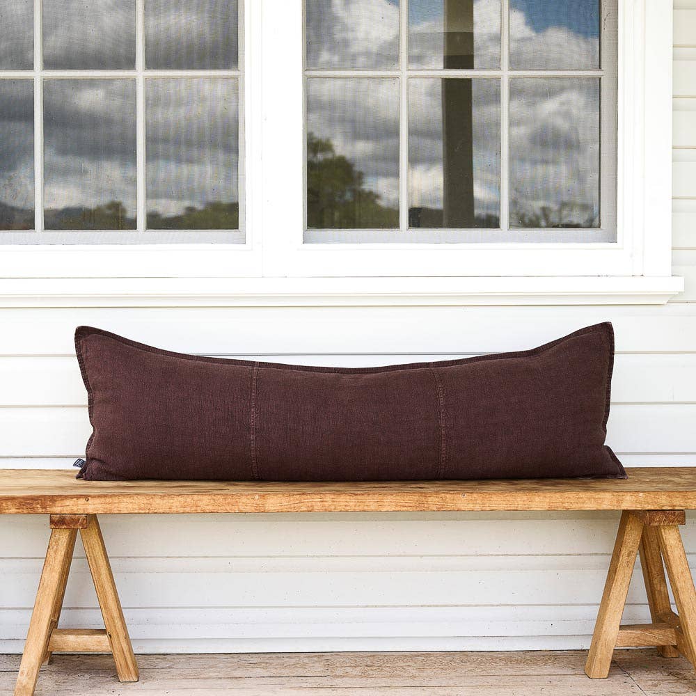 Long Lumbar Linen Pillow in "Chocolate" - Curated Home Decor