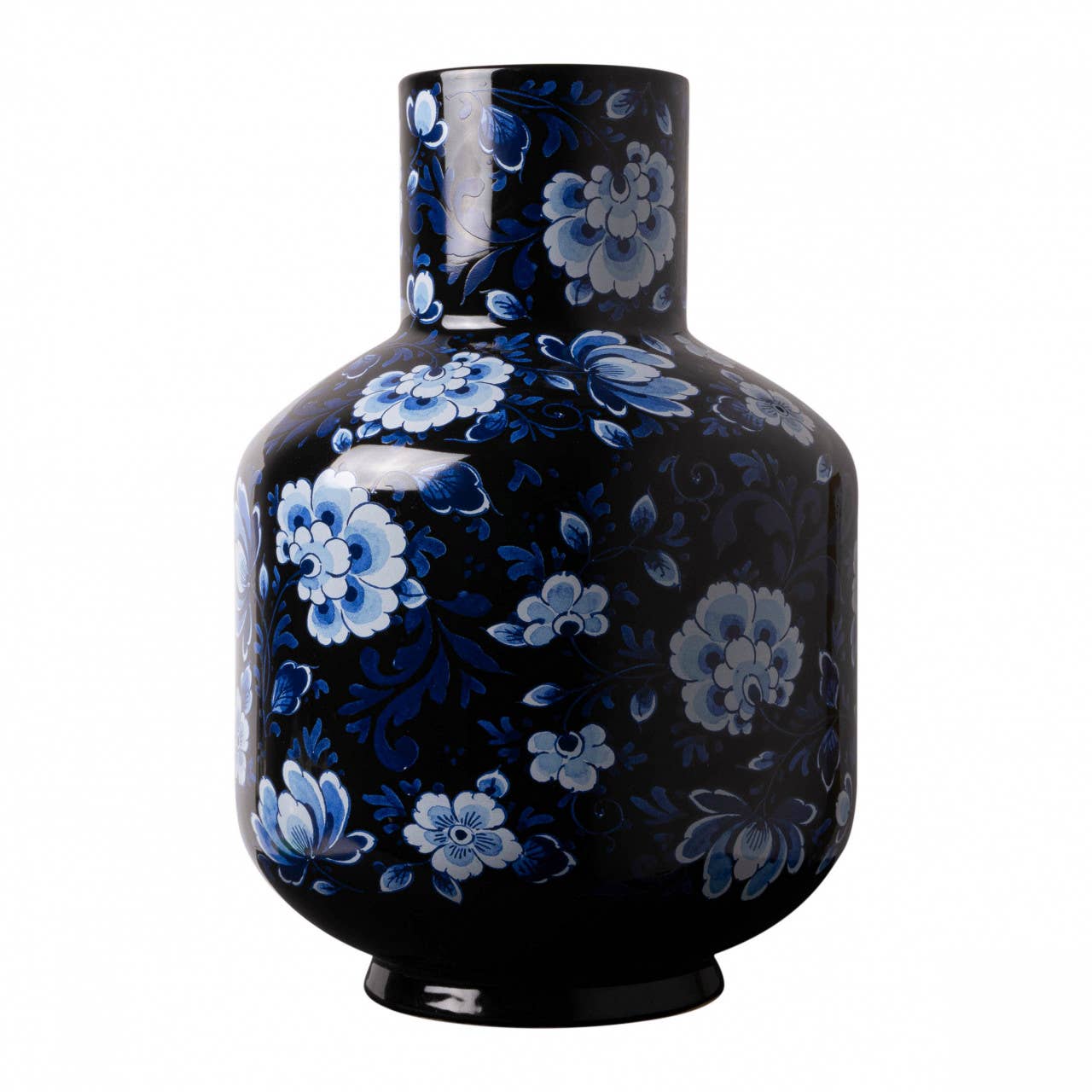 High Ball Vase in Black and Blue Floral