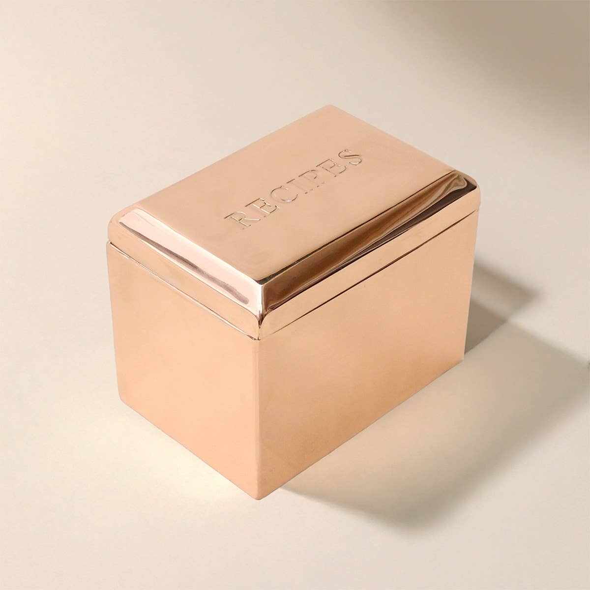 Handcrafted solid copper recipe box with polished finish, fits 4x6 cards, heirloom quality keepsake