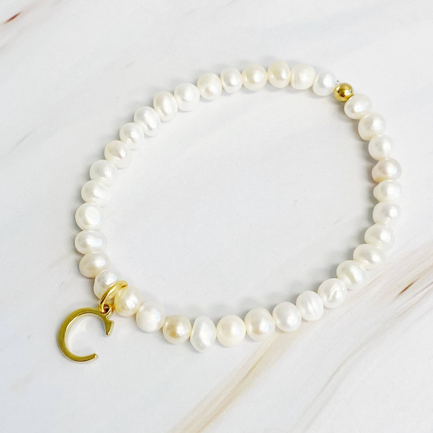 Freshwater Pearl Initial Charm Bracelet - Curated Home Decor