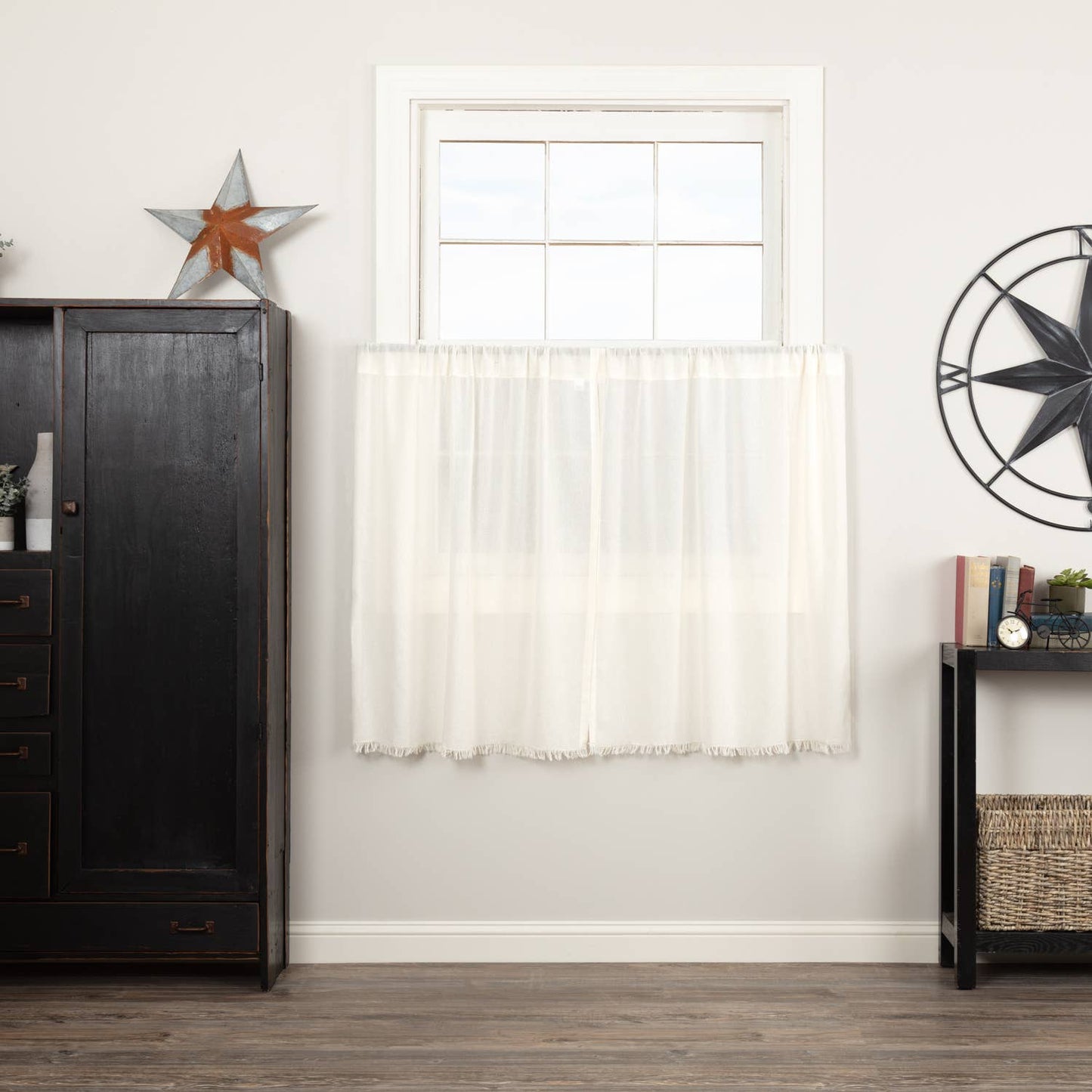 
                  
                    Tobacco Cloth Antique White Fringed Café Tier Curtains – Set of 2, 36"W x 36"L - Curated Home Decor
                  
                