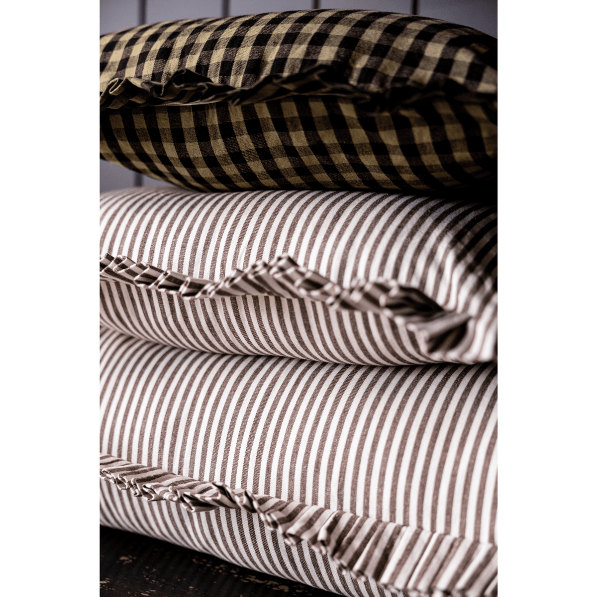 
                  
                    Ruffle Lumbar Pillow Cover Brown White Stripes: Pillow Cover & Insert - Curated Home Decor
                  
                