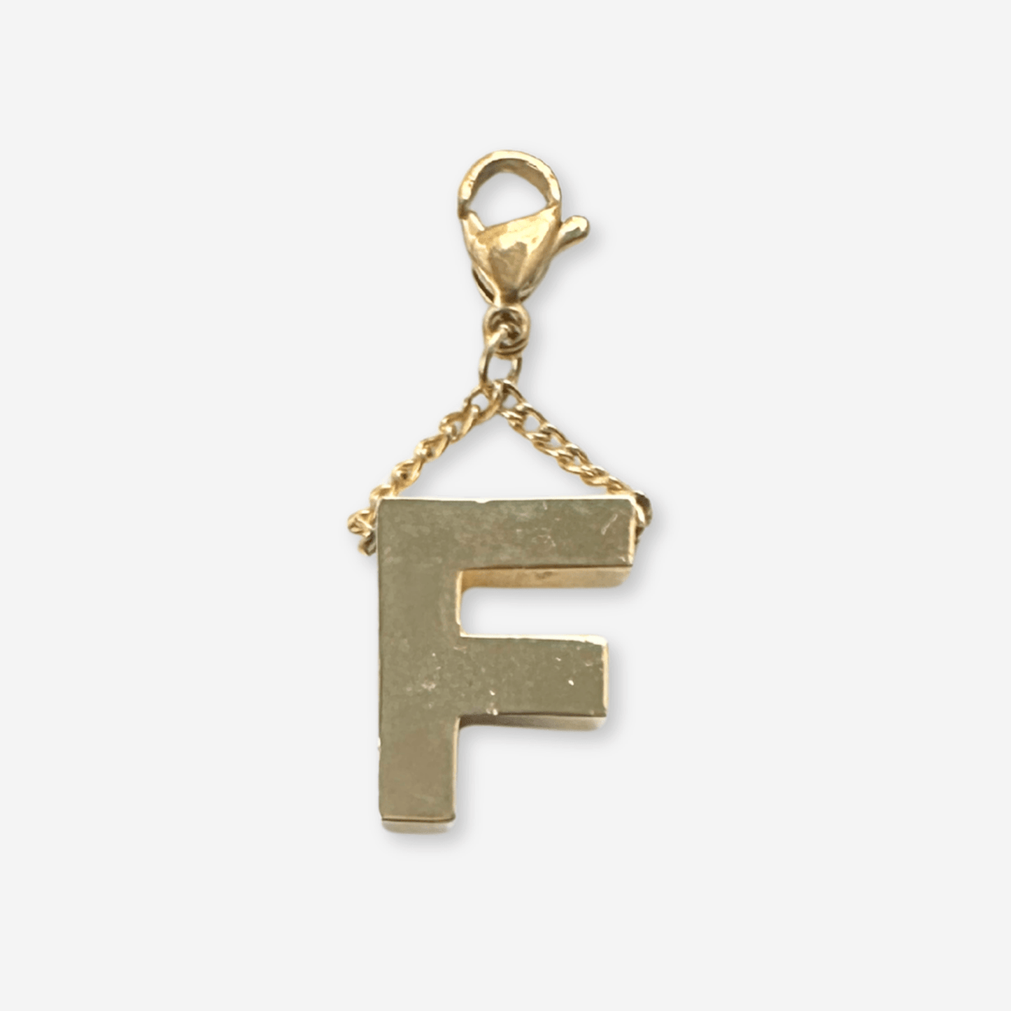 Vintage chunky letter F gold plated charm on thin gold chain with lobster clasp