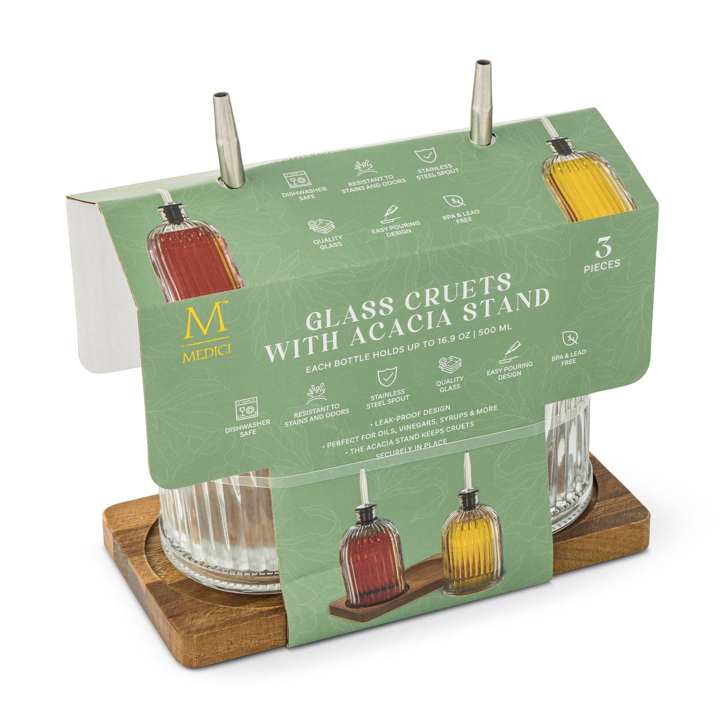 
                  
                    Fluted Glass Cruet Set with Acacia Base — Oil & Vinegar - Curated Home Decor
                  
                